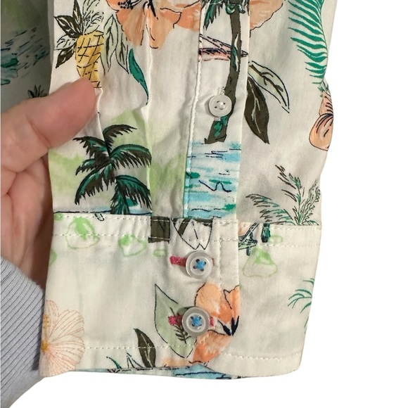 Talbots Floral Modern Classic Button Down Shirt Scenic Beach Tropical Size PXL - Picture 6 of 9